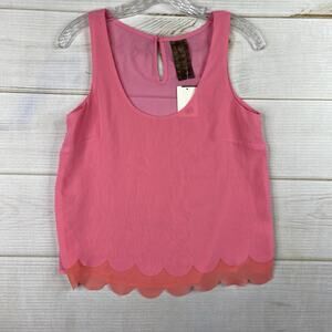 WALLPAPHER Top Womens S Pink Sleeveless Tank Scallop Edge Sheer Scoop Neck NWT